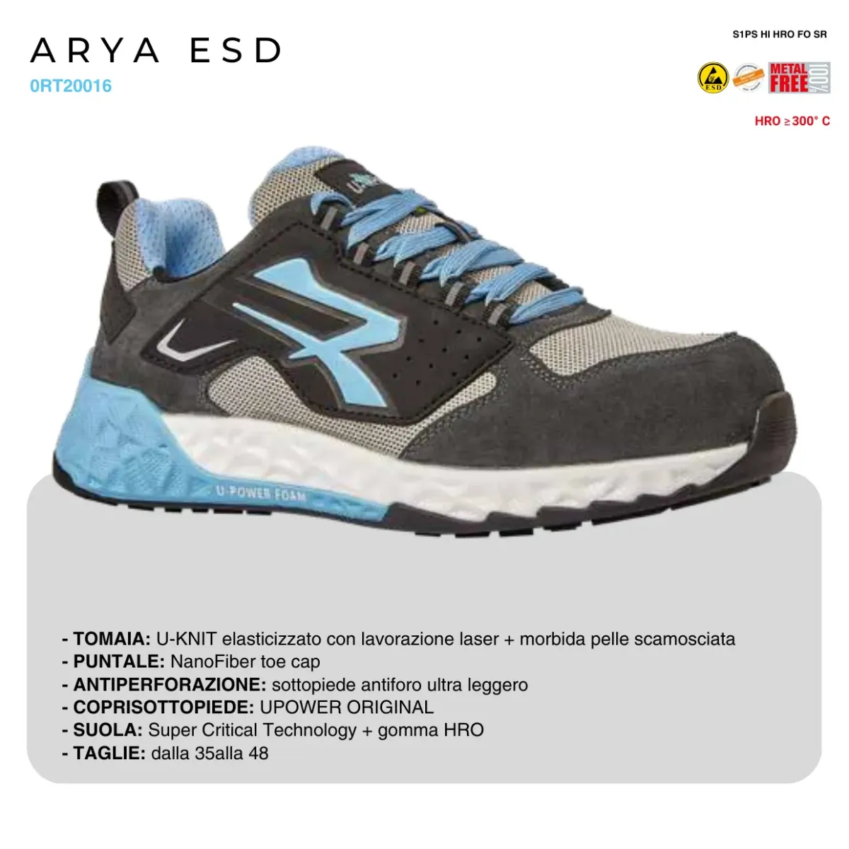 Nuove U-Power Arya ESD S1PS | Scarpe antinfortunistiche leggere