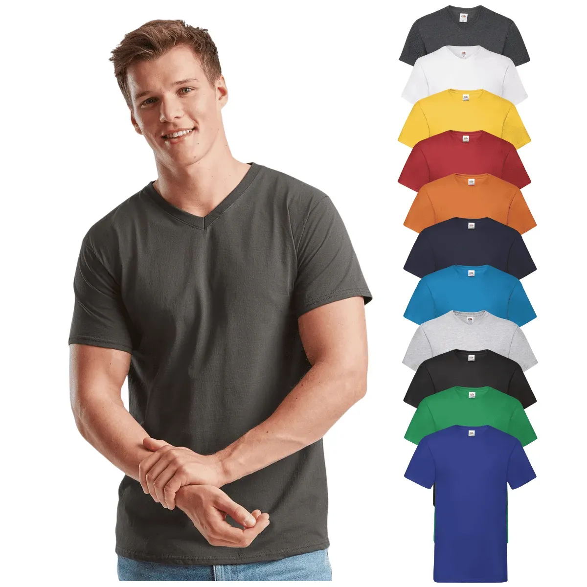 T-Shirt Fruit of The Loom Unisex Scollo a V in Cotone