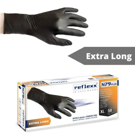 Guanti in Nitrile Neri Extra Long | Reflexx N79 Plus | Codice RXX-N79P
